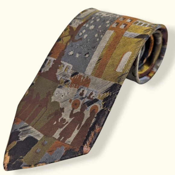 🍁Vintage 100% Silk Handmade City Tie - Picture 2 of 8